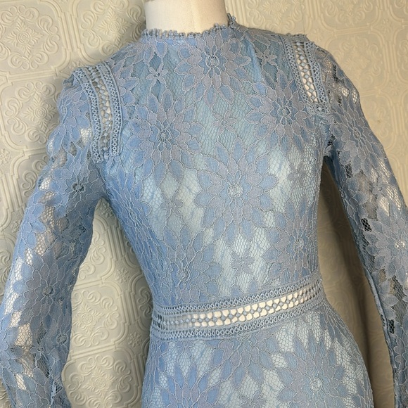 PrettyLittleThing | Dusty Blue Long Sleeve Lace Bodycon Dress - Picture 5 of 17